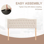 Tufted Upholstered Headboard Full Size, Sturdy and Durable Solid Wood Full XL headboard, Fabric Headboard Adjustable Height from 37” to 51”, Modern Button Diamond Design Head Board, Beige