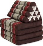 Leewadee Comfortable Japanese Floor Mattress - Thai Floor Bed with Triangle Cushion - Futon Mattress - XL Extra Long Thai Massage Mat, 89 x 20 inches, Brown Red, Kapok Filling