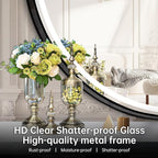 24 Inch Round Bathroom Mirror with Lights, Black Metal Framed Frontlit Circle Mirrors for Wall, Led Light Mirror with Anti-Fog, Memory Function, 3 Color Temperature, Dimmable Makeup Mirror