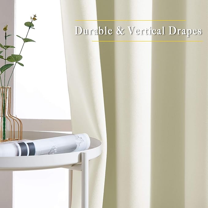 NICETOWN Room Darkening Curtains and Drapes for Bedroom - Grommet Energy Saving Thermal Insulated Light Blocking Window Treatments for Kitchen (Beige, 1 Pair, W37 x L48)