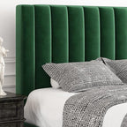 Allewie Queen Bed Frame/Velvet Upholstered Bed Frame with Vertical Channel Tufted Headboard/Strong Wooden Slats/Platform Bed Frame/Mattress Foundation/Box Spring Optional/Easy Assembly/Green