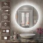 24 Inch Round LED Bathroom Mirror,Front & Backlit Lighted Bathroom Vanity Mirror, 6000K, CRI 90+, Dimmable, Touch, Anti-Fog