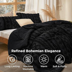 Bedsure Tufted Boho Comforter Set King Size - Black Boho Bed Set, GentleSoft™ 3 Pieces Farmhouse Shabby Chic Embroidery Bedding, Gifts for Woman, Soft Jacquard King Comforter for All Seasons