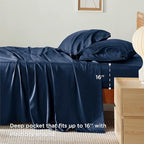 Bedsure Cooling Sheets Twin XL, Rayon Derived from Bamboo, Breathable & Soft Twin XL Sheet Sets, Deep Pocket Up to 16 Inches, Hotel Luxury Silky Dorm Bedding for Hot Sleepers, Navy