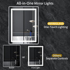 32"x28" LED Bathroom Mirror with Anti-Fog, Stepless Dimmable Lights, 3 Color Modes, Shatter-Proof Tempered Glass, Memory Function & Waterproof Design