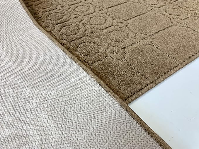 Custom Size Modern Abstract Floor Carpet Runner Rug for Hallways, Slip Resistant Latex Rubber Backed, 31 inch Wide X Customized Length, Art Gold Tan, 31 inch X 34 feet