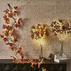 Hairui Lighted Maple Leaf Garland with Timer 6FT 24 Warm White LED, Fall Garland with Lights Battery Operated for Thanksgiving Harvest Christmas Wedding Decoration Indoor Outdoor