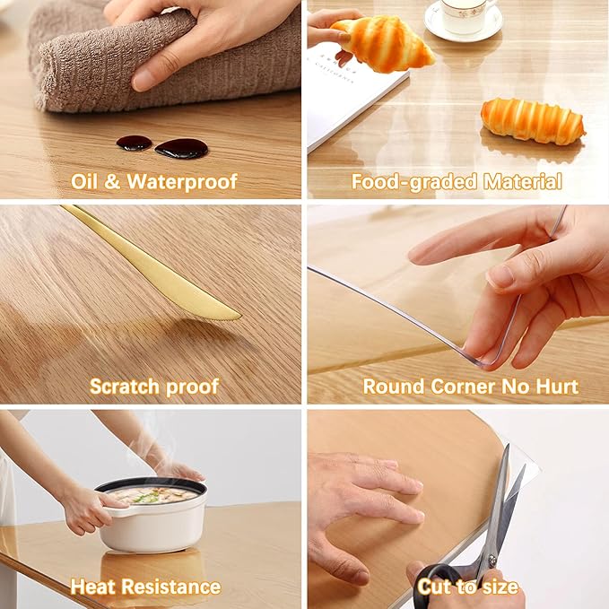 40 X 70 Inch Clear Plastic Dining Table Protector Tablecloth Desk Pad Mat Waterproof PVC Vinyl Rectangular Wooden Furniture Coffee Glass End Entryway Sofa Side Cabinet Top Protection Countertop Cover