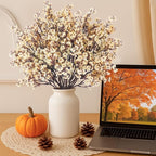 Uieke 6 Pcs Artificial Flowers Baby Breath Faux Champagne Artificial Gypsophila Bouquet Fake Silk Flowers Real Touch for Home Office Kitchen Wedding Wall DIY Room Farmhouse Décor