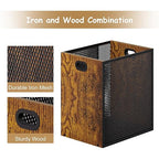 Retro Office Trash Can, Iron and Wood Combination Bedroom Garbage Can, Rectangular Design Wastebasket with Handle, Industrial Style Trash Can for Home Office, 11.02" X 7.87" X 11.81" 4.5 Gallon (2)