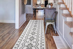 Custom Size Southwestern Style Runner Rug Mat for Wide Hallway Entryway Kitchen Laundry Room with Slip Resistant Latex Rubber Backing, Aztec Light Grey, 31 inch X 20 feet