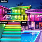 66Ft Outdoor Waterproof LED Strip Lights,Music Sync RGB IP68 Led Lights with App and Remote Control,Color Changing Waterproof RGB Exterior Rope Self Adhesive Back,Balcony,Roof,Garden,Party