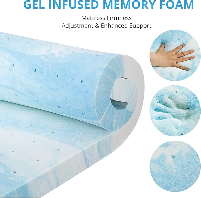 EGO Gel Memory Foam Mattress Topper, 3 Inch King with Removable Breathable Soft Cover, Cooling Bed Topper for Comfort Body Support & Pressure Relief, CertiPUR-US Certified