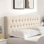 Tufted Upholstered Headboard Twin Size, Solid Wood Head Board with Durable Metal Legs, Adjustable Height Twin XL headboard from 37” to 51” Fabric Headboard in Modern Button Design, Beige