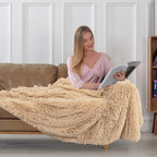 Tuddrom Decorative Extra Soft Faux Fur Blanket Twin Size 70" x 78",Solid Reversible Fuzzy Fluffy Cozy Plush Fleece Comfy Microfiber Blanket for Couch Sofa Bed,Apricot