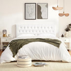 Tufted Upholstered Headboard King Size, Solid Wood Head Board with Durable Metal Legs, Adjustable Height Bed headboard from 37" to 51" Fabric Headboard in Modern Button Design, White