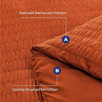 HYMOKEGE Burnt Orange King Size Comforter Set Seersucker 7 Pieces, All Season Luxury Bed in a Bag for Bedroom, Bedding Set with Comforters, Sheets, Pillowcases & Shams