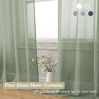 Aiyufeng Sage Green Sheer Curtains 72 inches Long 2 Panels, Fresh Textured Semi Sheer Green Curtains Linen Breathable Elegant Door Curtains & Drapes for Farmhouse/Living Room/Kitchen, 40Wx72L inch