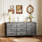 Huuger 9 Drawer Dresser for Bedroom, 47 Inch Dresser TV Stand for 50, 55 Inch TV, Entertainment Center with Drawers, Fabric Drawer with Storage, Closet, Grey