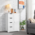 Yaheetech Large Bathroom Floor Cabinet with 4 Dawers and Single Door Cabinet, Freestanding Storage Cabinet for Living Room Kitchen Hallway, White