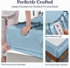 California Design Den Twin XL Sheet Sets - Soft 400 Thread Count Sateen, Natural 100% Cotton Sheets Set with Deep Pockets, Cooling and Durable Bedding - Sky Blue