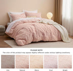 Bedsure Twin Comforter Set - Coral Pink Comforter, Boho Tufted Shabby Chic Bedding for Kids, 2 Pieces Vintage Farmhouse Bed Set for All Seasons, Fluffy Soft Bedding with 1 Pillow Sham
