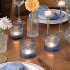 DARJEN Blue Ribbed Tealight Votive Candle Holders- 6Pack Glass Candle Holders for Table Centerpiece, Wedding Decor, Home Decor, Party Dinner