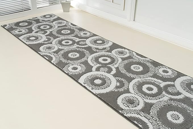 Custom Length Cut to Size Retro Modern Geometric Carpet Runner Rug for Hallways, Non Slip Rubber Backed, 31 inch Wide X Customized Length, Geo Grey, 31 inch X 18 feet