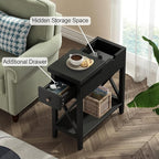 ChooChoo End Table Set of 2, Flip Top Narrow End Table with Drawer, Accent Small Side Table Nightstand for Living Room, Bedroom, and Small Spaces，Blcak