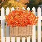 SHareconn 48 Bundles Artificial Fall Flowers for Outdoors Decoration, UV Resistant Silk Eucalyptus Lavender Faux Autumn Fake Plants for Outside Indoor Garden Yard Porch Home Decor, Sunset Red Orange