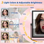 Ruacq Vanity Mirror with Lights, Height & Brightness Adjustable, Rechargeable 4000mAh Lighted Makeup Mirror with Magnification 1X/10X, 3 Color Lights & 360° Rotation (Matte Black-Table)