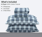 RUVANTI Flannel Sheets King Size - 100% Cotton Brushed King Size Sheets Set - Deep Pockets 16 Inches Bed Sheets - All Seasons Breathable & Extra Soft - Warm & Cozy, 4 Piece, Illusion Check
