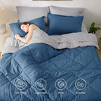 Bedsure Twin Comforter Set - 5 Pieces Reversible Slate Blue Bedding, Twin Size Bed Set for All Seasons, Bed in a Bag with Down Alternative Comforter, Sheets, Pillowcase & Sham