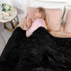 Tuddrom Decorative Extra Soft Faux Fur Blanket Twin Size 70" x78",Reversible Fuzzy Lightweight Long Hair Shaggy Fleece Blanket,Fluffy Cozy Plush Comfy Microfiber Throw Blanket for Couch Sofa Bed,Black