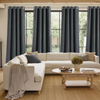 NICETOWN Short Faux Linen Charcoal Gray Blackout Curtains 63 inches Long for Kitchen - Privacy Panels for Living Room Bedroom, Modern Farmhouse Style Easy Care Grommet Top, 2 Panels, W42 by L63