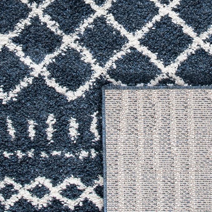 SAFAVIEH Arizona Shag Collection Area Rug - 3'2" Round, Slate Blue & Ivory, Moroccan Design, 1.6-inch Thick, Non-Shedding, Ideal for High Traffic Areas in Living Room, Bedroom, Dining (ASG741L-3R)