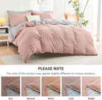 HYMOKEGE Rose Gold/Light Grey Queen Comforter Set Seersucker 7 Pieces, All Season Luxury Bed in a Bag Queen for Bedroom, Bedding Set with Comforter, Sheets, Pillowcases & Shams