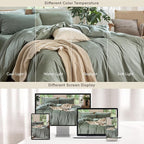 MooMee Bedding Duvet Cover Set 100% Washed Cotton Linen Like Textured Breathable Durable Soft Comfy (Heathered Green, Twin 68"x90")