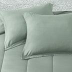 Monbix Full Comforter Set - 7 Pieces Sage Green Bed in a Bag Full Size Track Stitching Bedding Sets, All Seasons Down Alternative Comforter with Sheets,Pillowcases & Shams