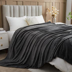 NEWCOSPLAY Super Soft Queen Blanket Dark Grey Premium Silky Flannel Fleece Leaves Pattern Lightweight Bed Blanket All Season Use (Dark Grey, Queen(90"x90"))