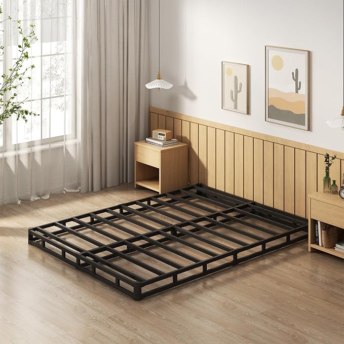 EMODA 5 Inch Box Spring Queen Size Bed Base, Heavy Duty Metal Queen Mattress Foundation with Fabric Cover, Easy Assembly