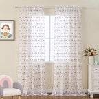 MYSKY HOME Purple Pom Pom Sheer Curtains for Bedroom and Living Room - 95 Inch Length Light Filtering Rod Pocket Window Backdrops for Large Sliding Doors - 52 x 95 in 2 Panels