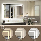 48x 30 LED Lighted Bathroom Mirror, Vanity Mirror with Lights for Wall, Dimmable, Defogger, Shatter-Proof, 3 Colors, ETL Listed (Front + Backlit)