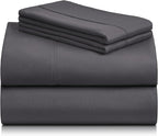 LuxClub 4 PC California King Size Sheet Set Sheets Deep Pockets Wrinkle Free Cooling Sheets Machine Washable Hotel Bedding Silky Soft - Dark Grey California King