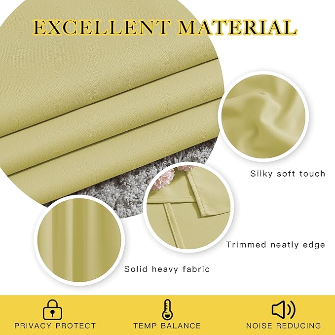 NICETOWN Bedroom Room Darkening Curtains 95 inch Length - Triple Weave Energy Saving Thermal Insulated Solid Grommet Room Darkening Draperies for Patio/Hall (1 Pair, 80 inches Wide, Paler Yellow)
