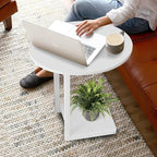 Hosfais Small Side Table End Table, C Shaped Oval Coffee Table, Wooden TV Tray for Living Room, Bedroom, Couch, Small Spaces (White)