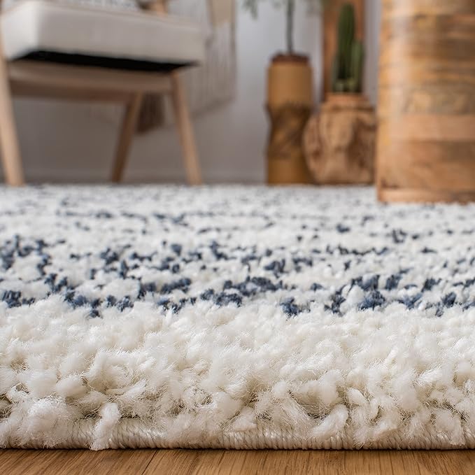 SAFAVIEH Arizona Shag Collection Area Rug - 3'2" Round, Ivory & Slate, Moroccan Design, 1.6-inch Thick, Non-Shedding, Ideal for High Traffic Areas in Living Room, Bedroom, Dining (ASG741M-3R)