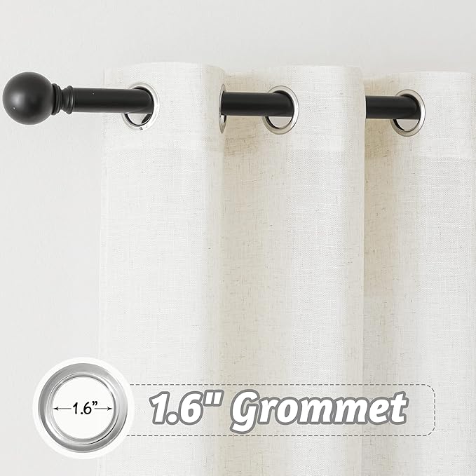RYB HOME Natural Linen Sheer Curtains - Light Filtering Privacy Lightweight Wrinkle-Resistant Boho Farmhouse Grommet Panels for Living Room Kitchen Bedroom, W 60 x L 90 inches, Linen, 1 Panel