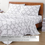 LANE LINEN 100% Organic Cotton Twin XL Sheet Set, Low Pilling Printed Fade Resistant Machine Washable Extra Long Twin Bedding Set, Soft & Comfy Printed Cotton Sheets - Trellis
