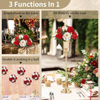 NUPTIO Pcs of 10 Fake Flower Ball Arrangement Bouquet,15 Heads Plastic Roses with Base, Suitable for Our Store's Wedding Centerpiece Flower Rack for Parties Valentine's Day Home Décor (Red & White)